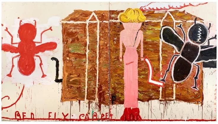 Rose Wylie Black Strap (Red Fly), 2012 